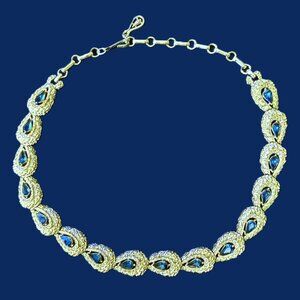 Vintage Coro Silver and Blue Faceted Rhinestones Choker Cocktail Necklace Marked